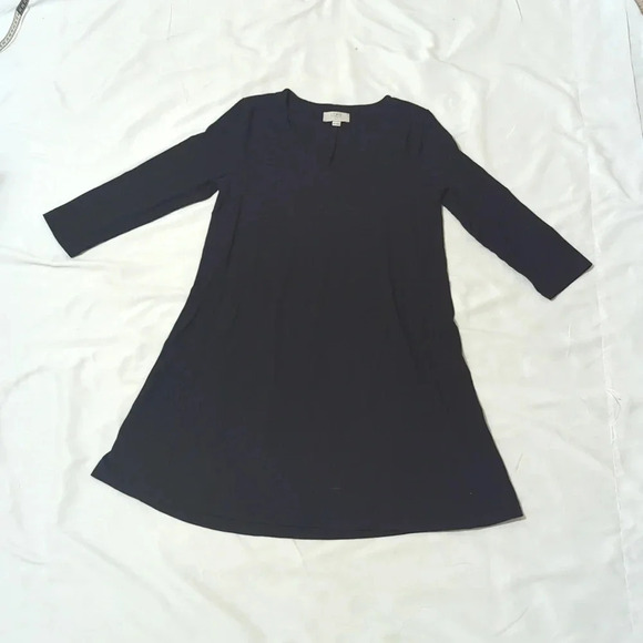 LOFT 3/4 Sleeve V-Neck Swing Dress, Color Black Size XSP - Picture 3 of 14
